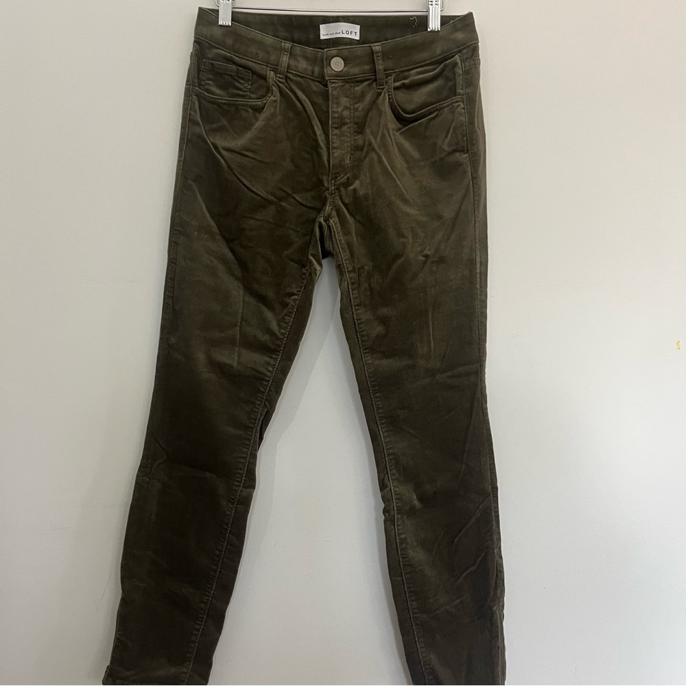 Loft Curvy Skinny Women’s Olive Green Corduroy Pants Side Zipper Detail Sz 28 6